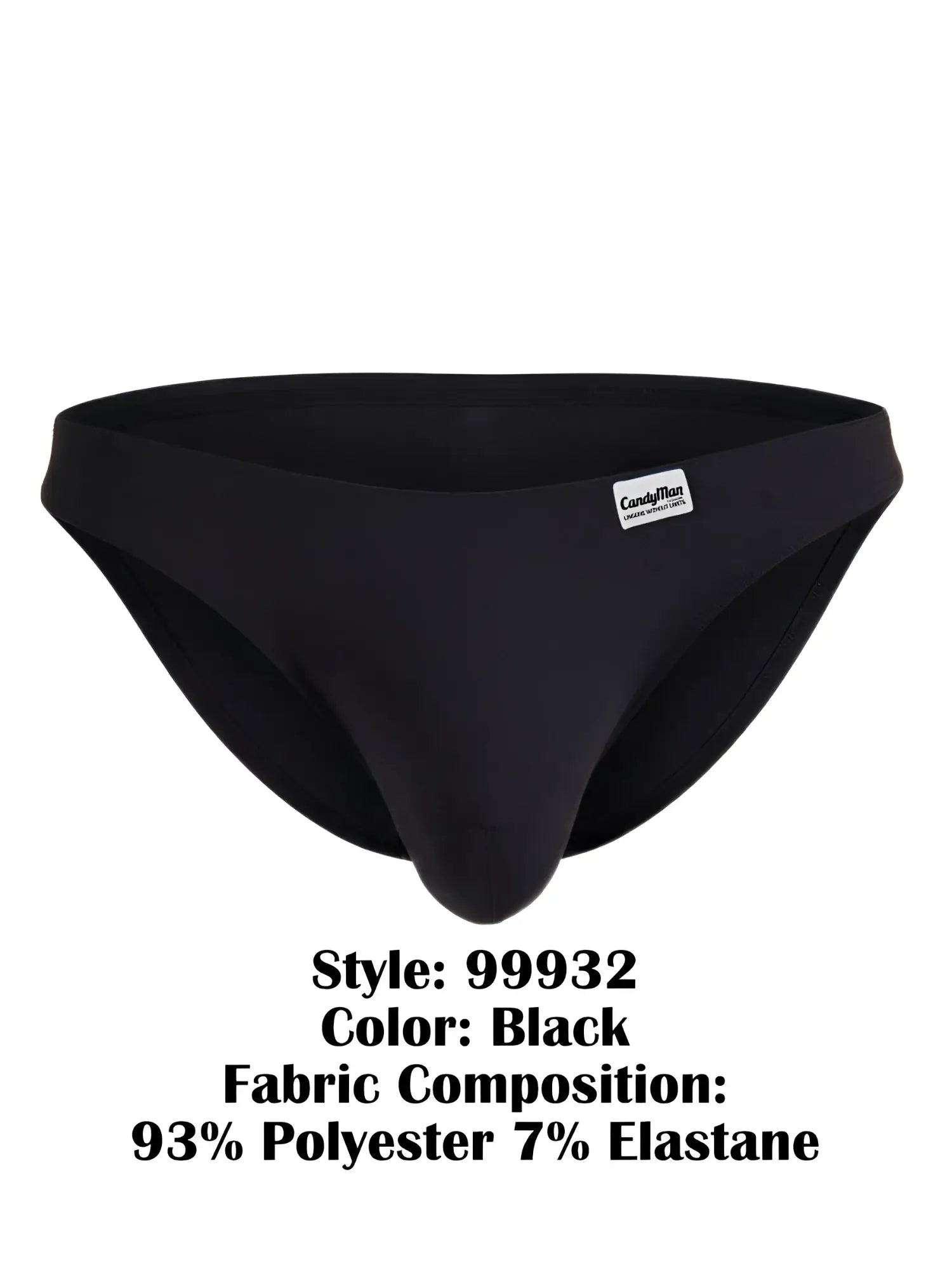 Black candyman 99932 briefs made from stretchy 93% polyester and 7% elastane fabric for comfortable wear