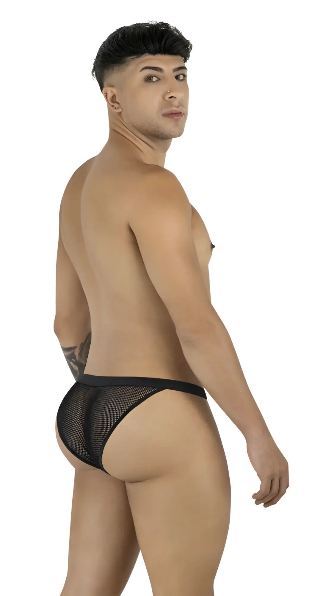 Candyman 99933 bikini black mesh briefs with sleek form fitting design and breathable mesh material
