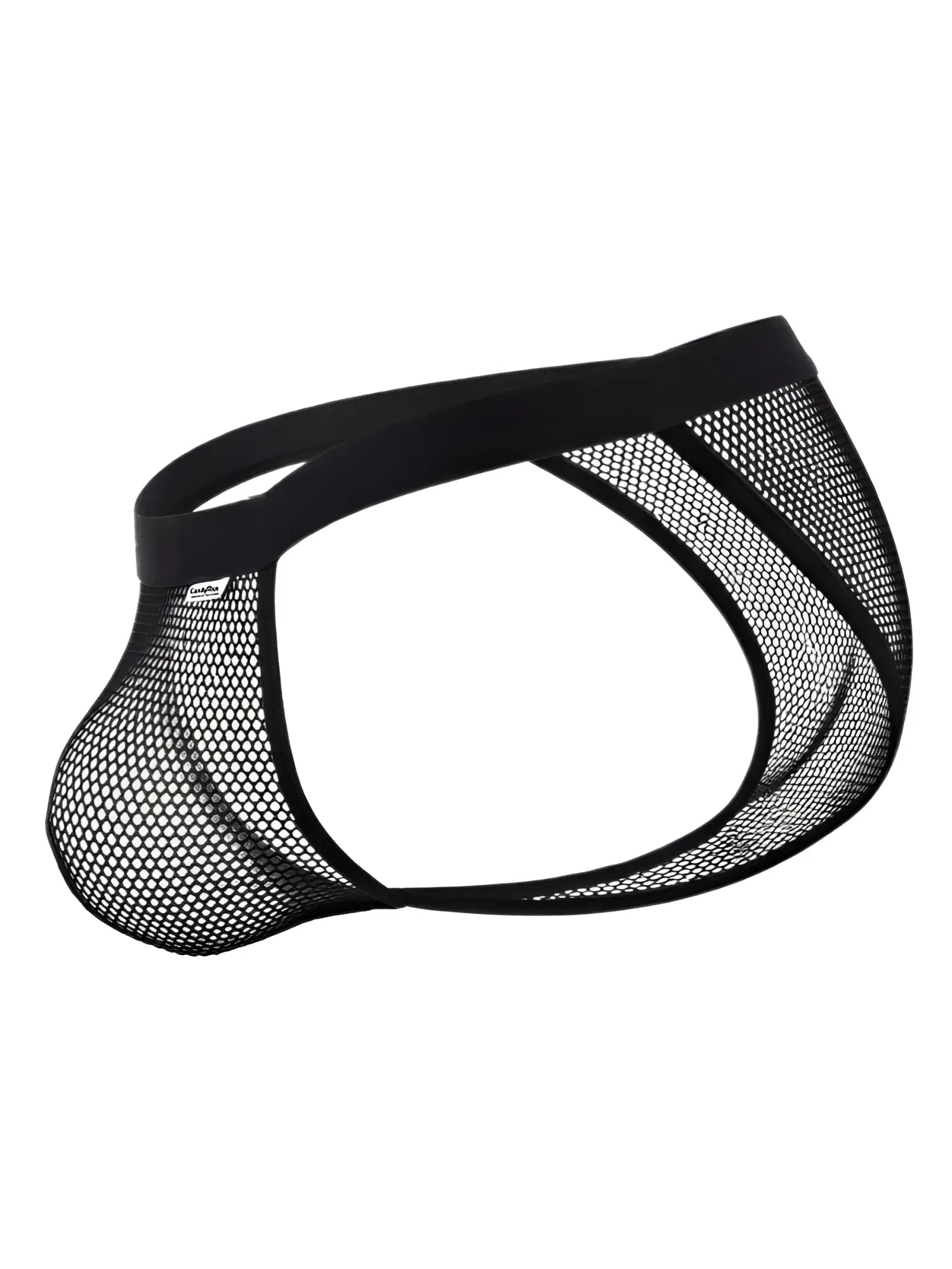 CandyMan 99933 bikini black mesh briefs with solid elastic waistband front view