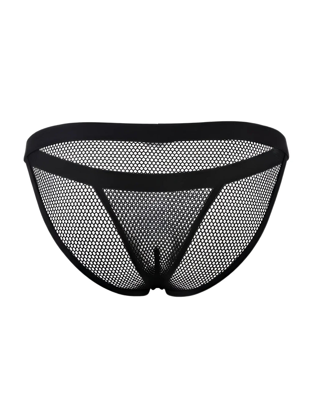 Black mesh briefs with solid black waistband and triangular cutout design candyMan 99933 bikini color black mesh