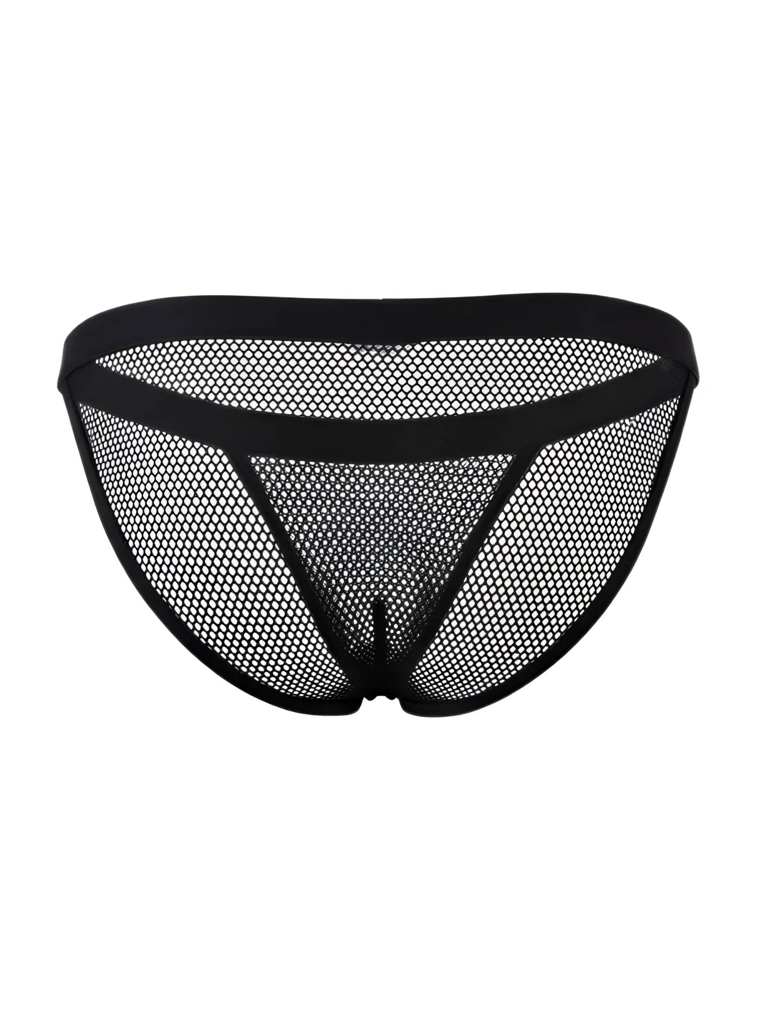 Black mesh briefs with solid black waistband and triangular cutout design candyMan 99933 bikini color black mesh