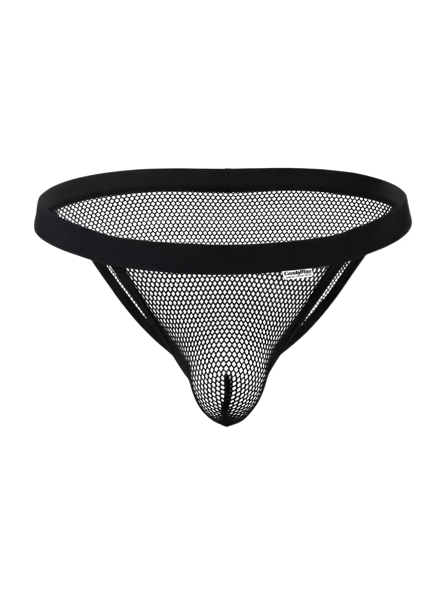 Black mesh thong bikini with solid waistband and reinforced seams from candyman 99933 collection in black