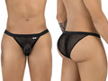 CandyMan 99933 bikini black mesh thong with solid black waistband shown from the back side