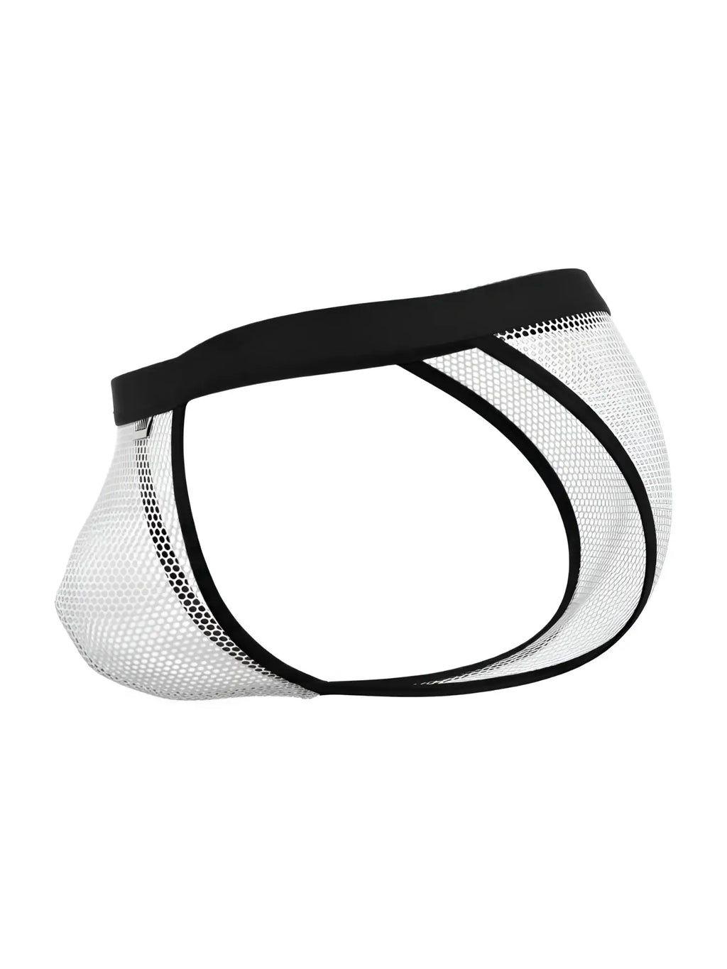 Black and white mesh briefs bikini with solid black waistband candy man 99933 in white mesh fabric