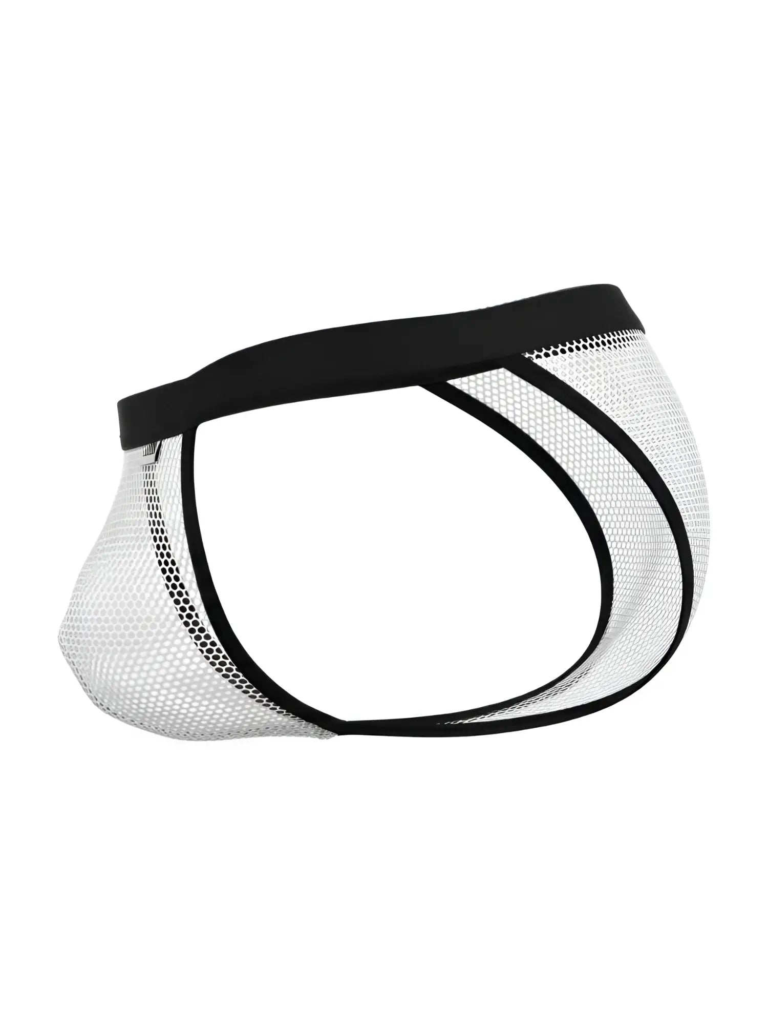 Black and white mesh briefs bikini with solid black waistband candy man 99933 in white mesh fabric