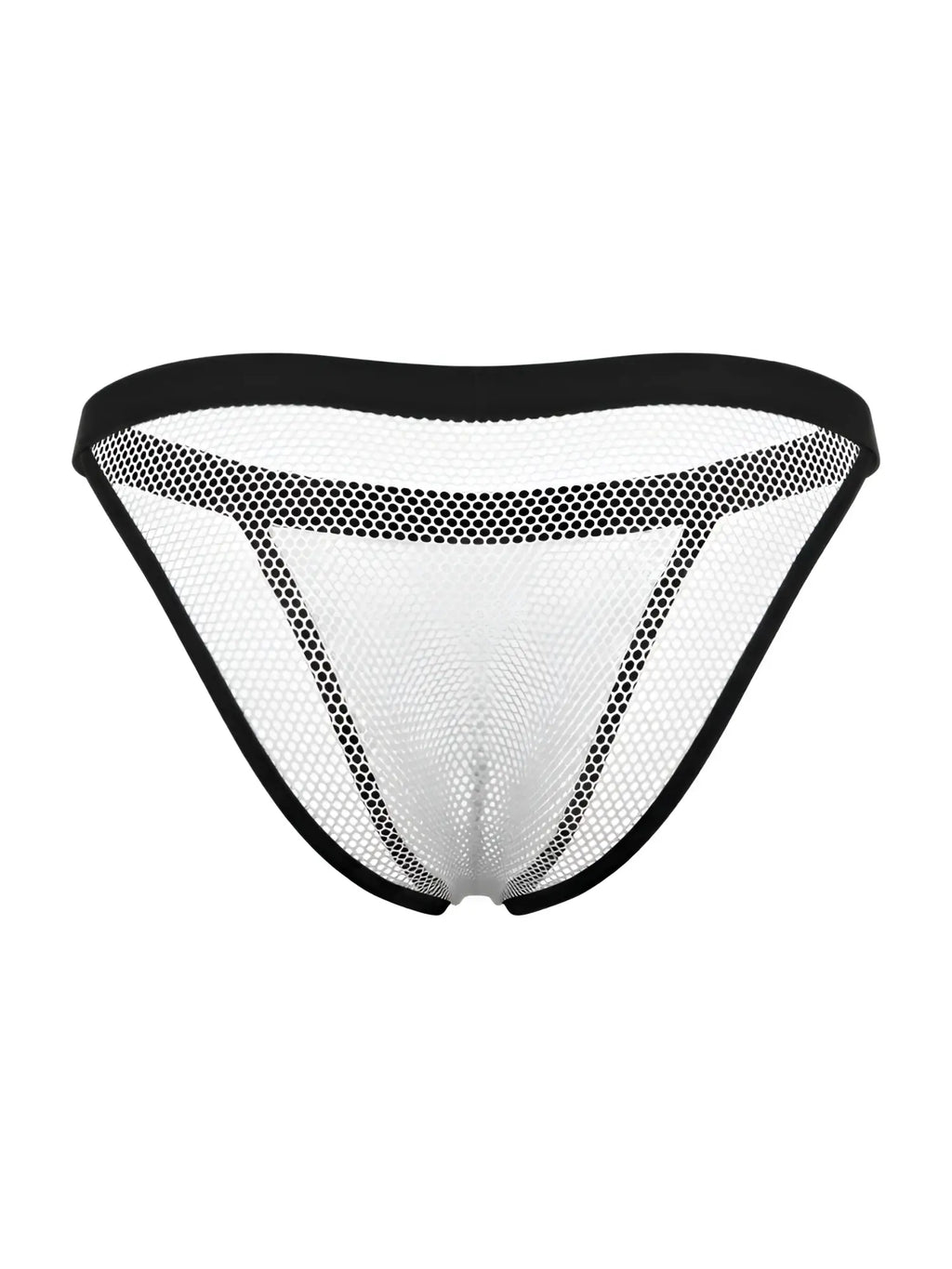 CandyMan 99933 bikini white mesh briefs with solid black waistband in black and white mesh design