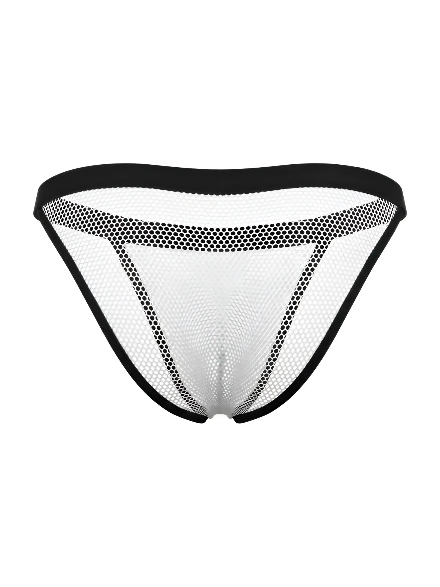 CandyMan 99933 bikini white mesh briefs with solid black waistband in black and white mesh design