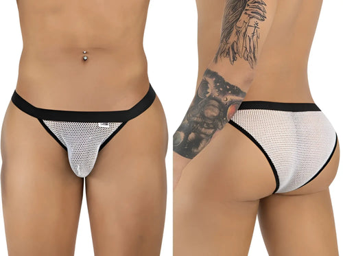 White mesh thong bikini with black trim by candyMan 99933 featuring sheer mesh fabric and minimalist design