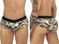 CandyMan 99937 trunks color camo camouflage briefs with black waistband and metallic gold accents front view
