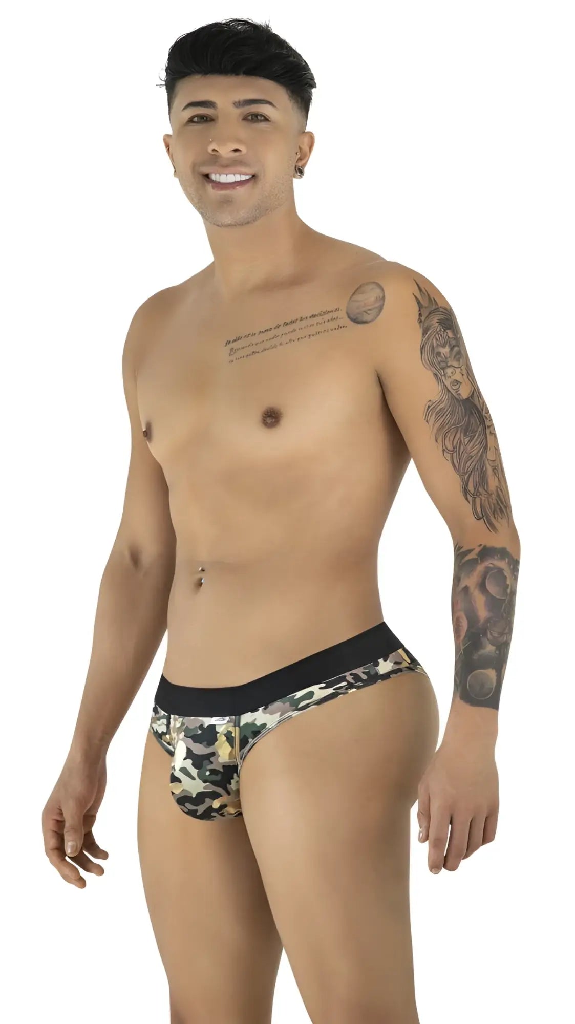 Camouflaged briefs with a black waistband candy man 99938 briefs color camo in soft comfortable fabric