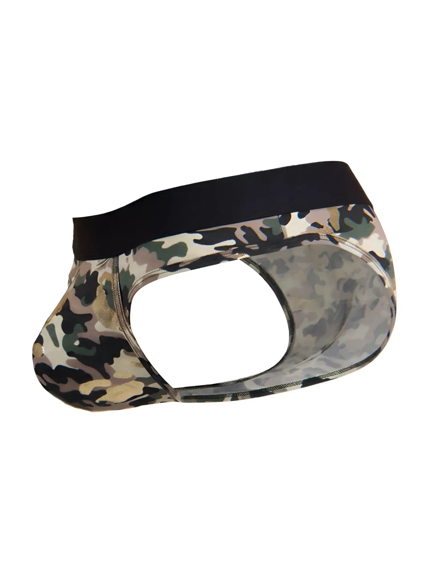 Camouflage patterned CandyMan 99938 briefs with black elastic waistband designed for men’s comfort and style
