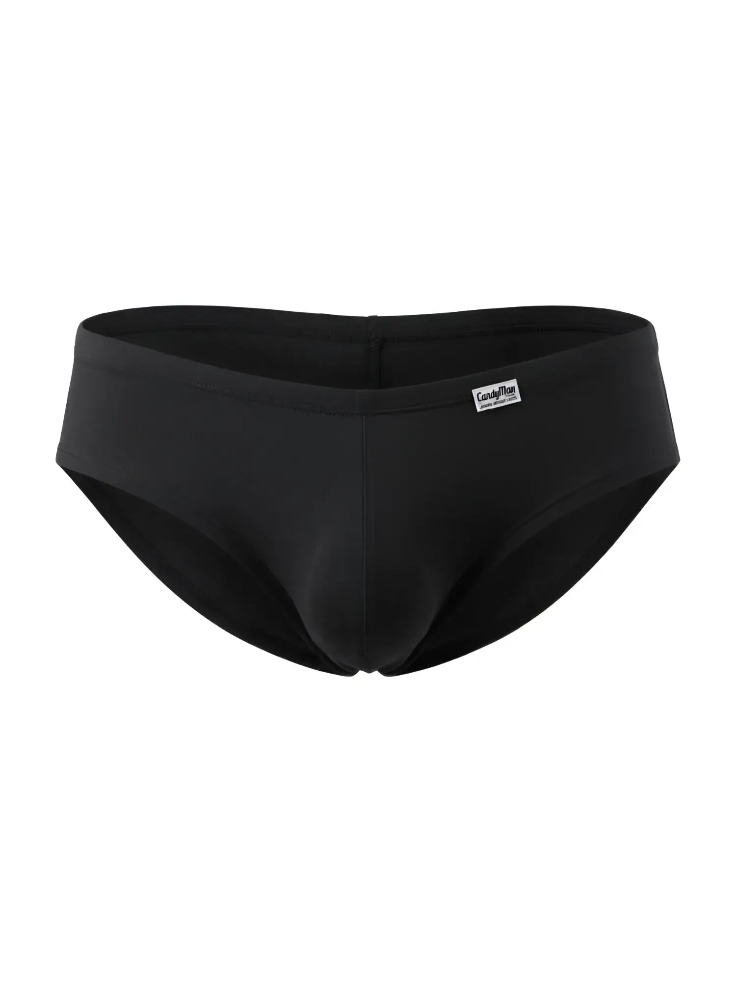 Black CandyMan 99943 trunks with a minimalist design and a small white brand tag on the front left waistband.