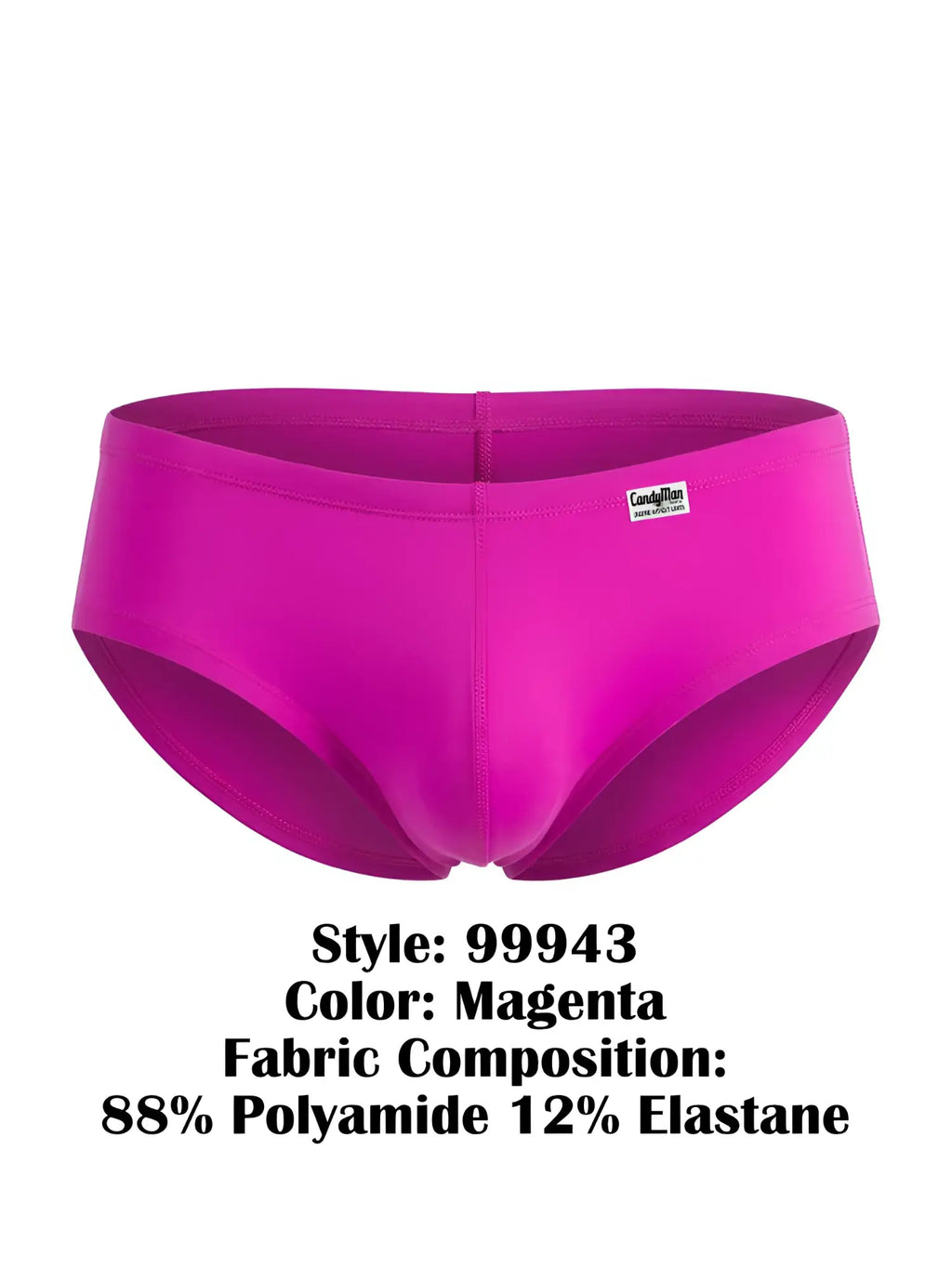 CandyMan 99943 magenta trunks with a contoured pouch and brand label, isolated against a white background.