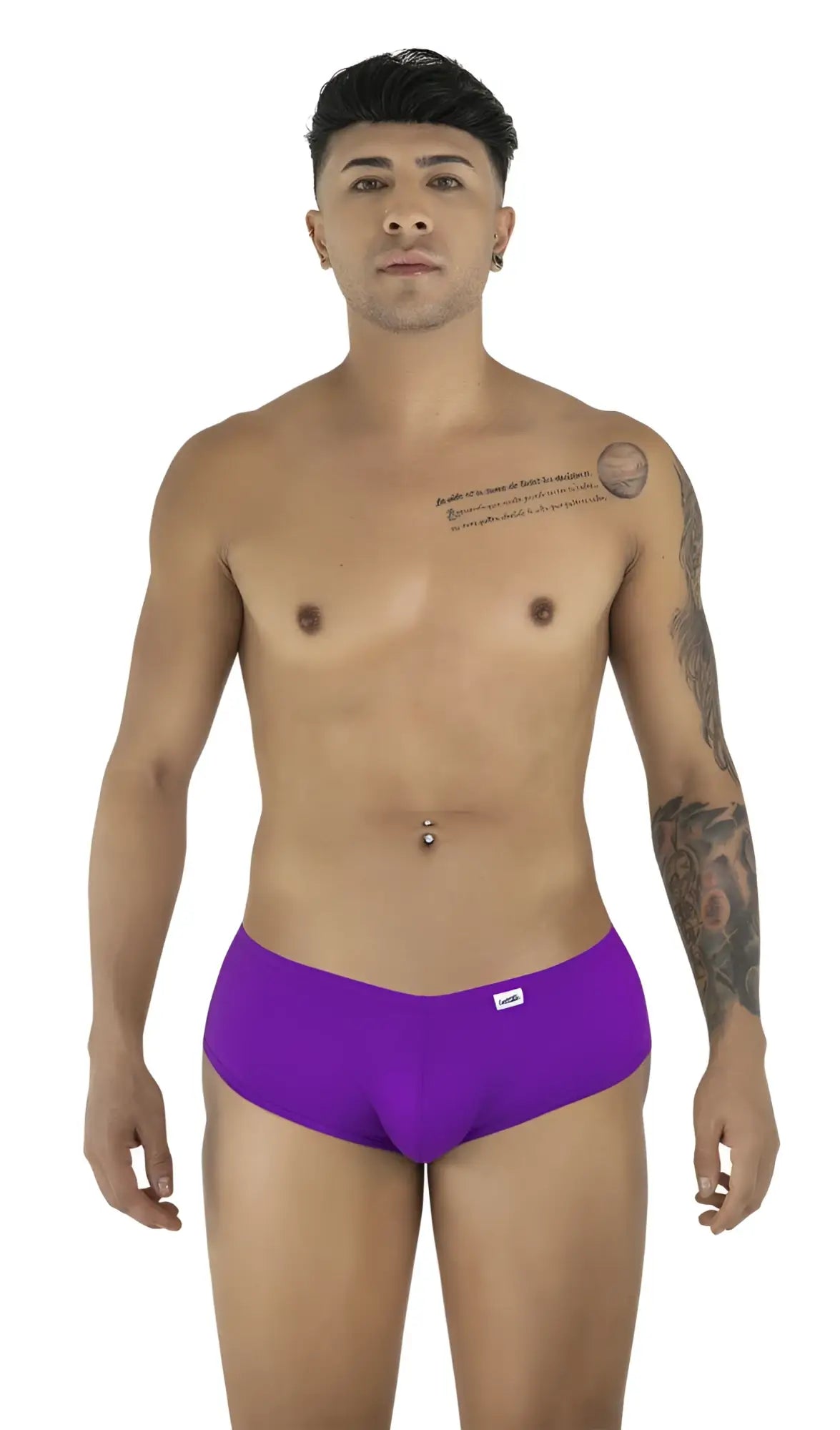 Man modeling Orchid-colored CandyMan 99943 trunks, standing facing forward against a white background.