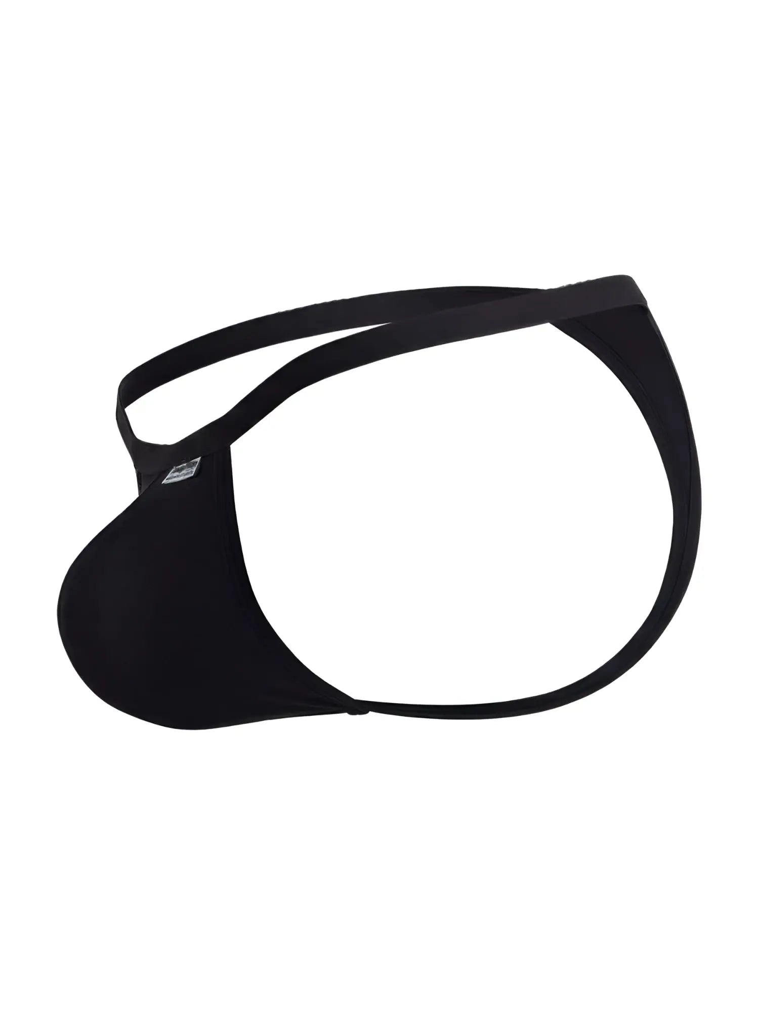 Black CandyMan 99948 thong featuring a minimalist side-strap design and contoured front pouch on a white background.
