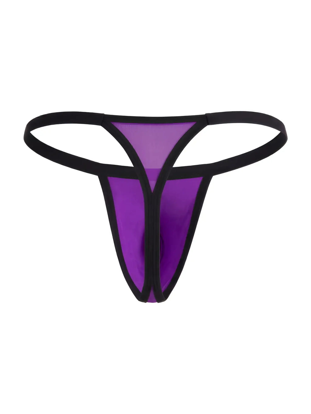 CandyMan orchid purple mesh thong with black trim, viewed from the back against a plain white background.