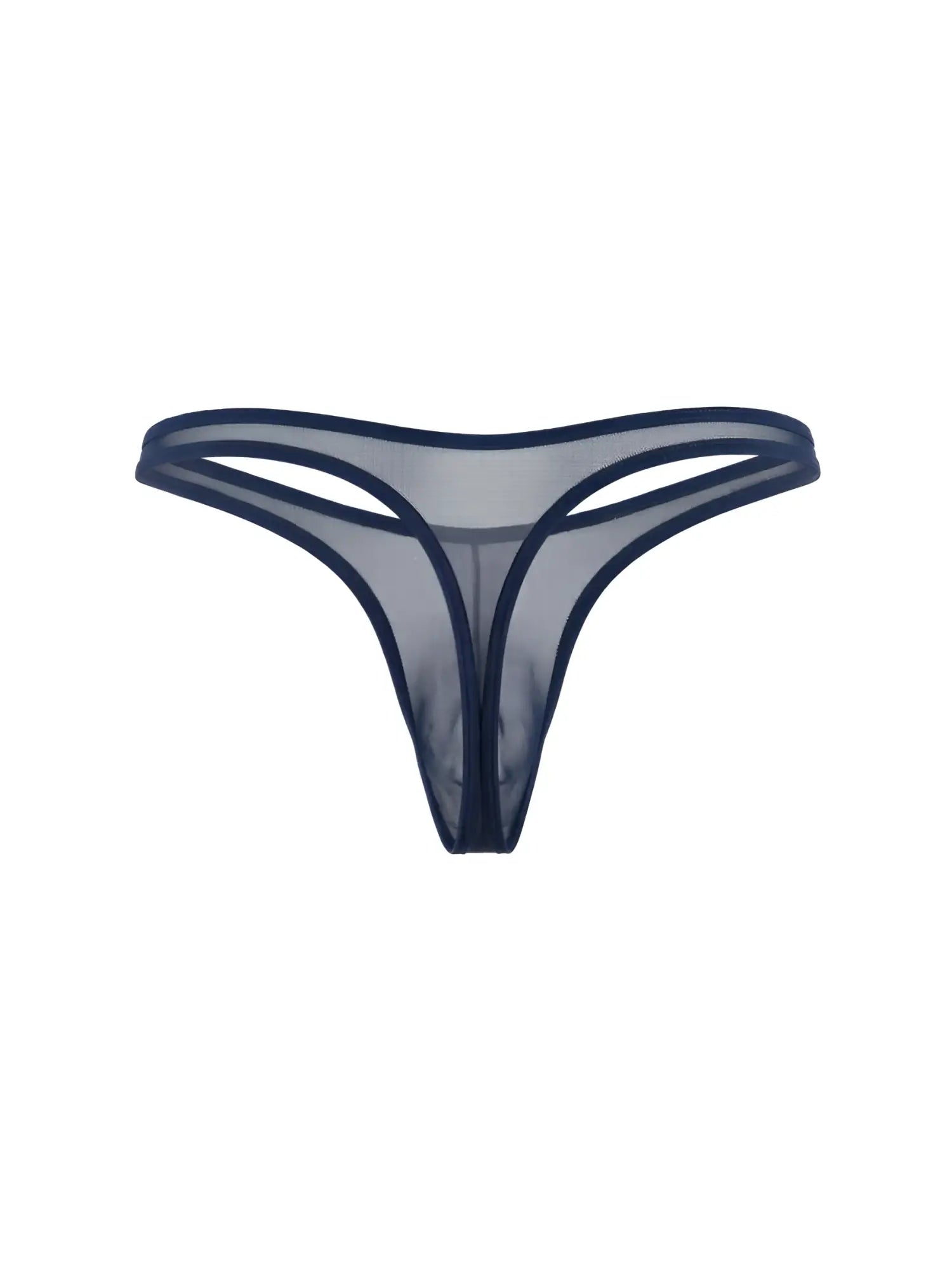 Navy blue mesh thong isolated on a white background.