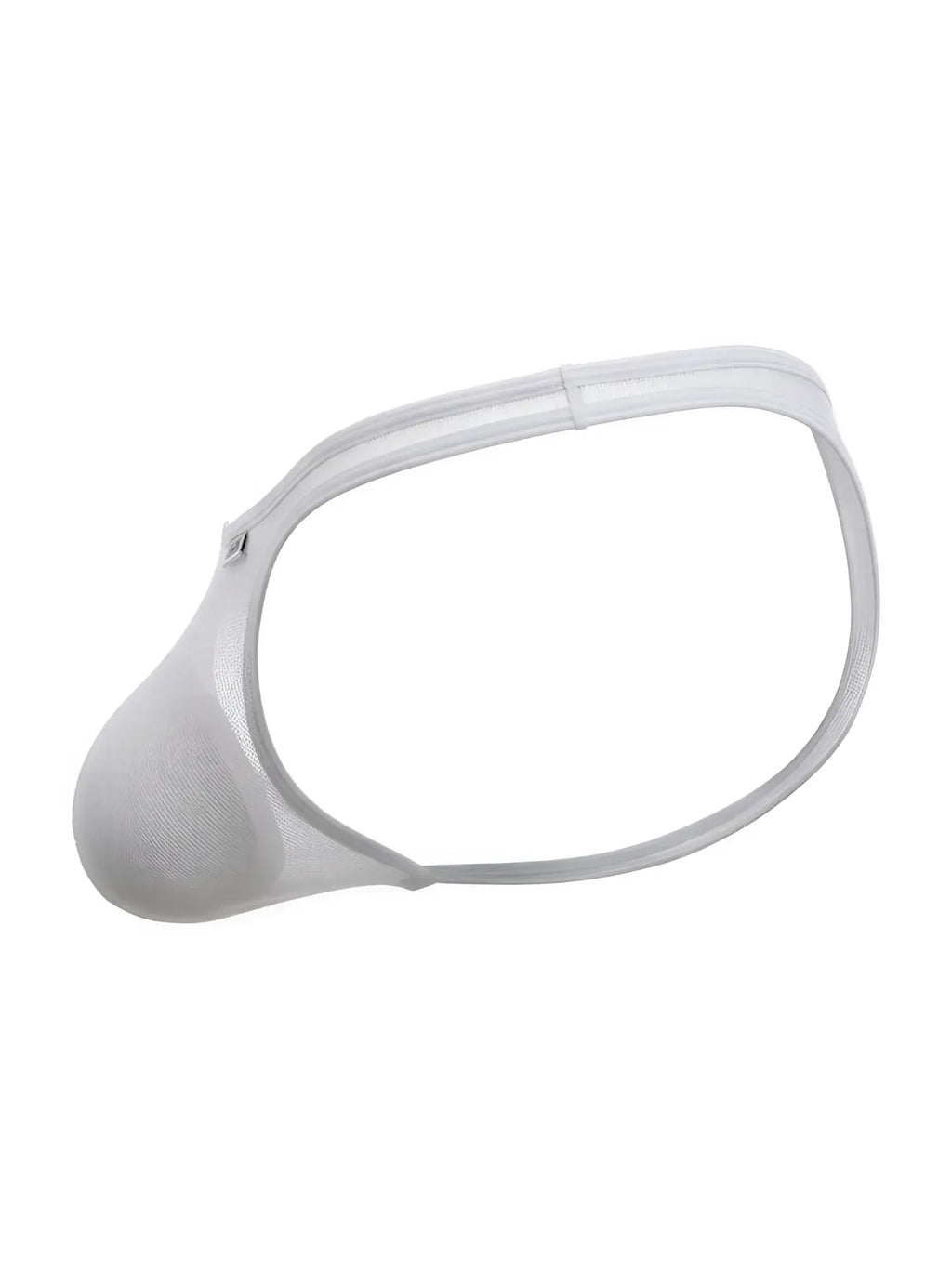 White CandyMan mesh thong with a contoured pouch and minimalist strap design, isolated against a white background.