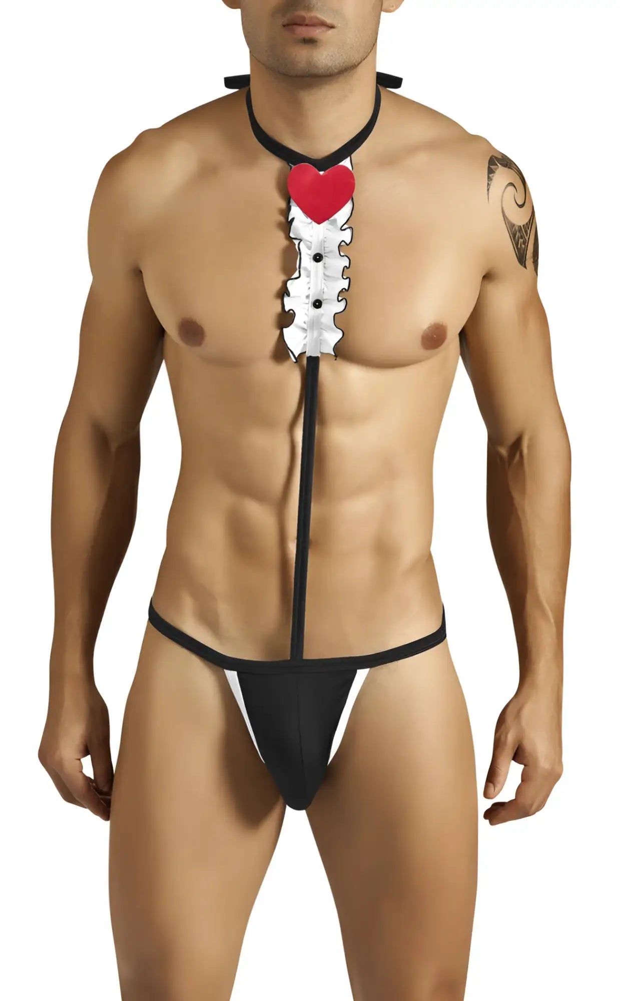 Candyman tuxedo outfit costume black and white with red heart shaped pendant size l in novelty style