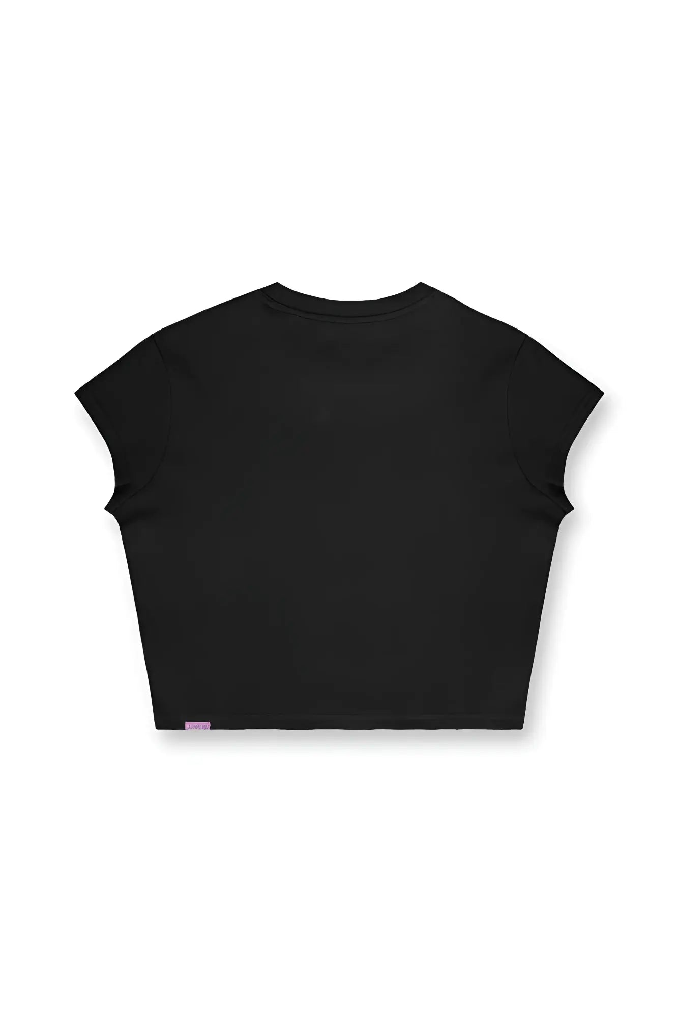 Black rib knit crop top with cap sleeves and round neckline made of soft stretch fabric for casual wear