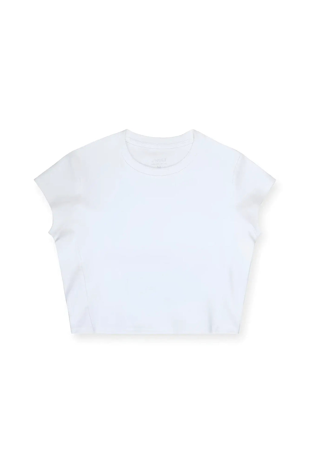 Ivory cap sleeve rib knit crop top with short sleeves and round neckline made from soft ribbed fabric