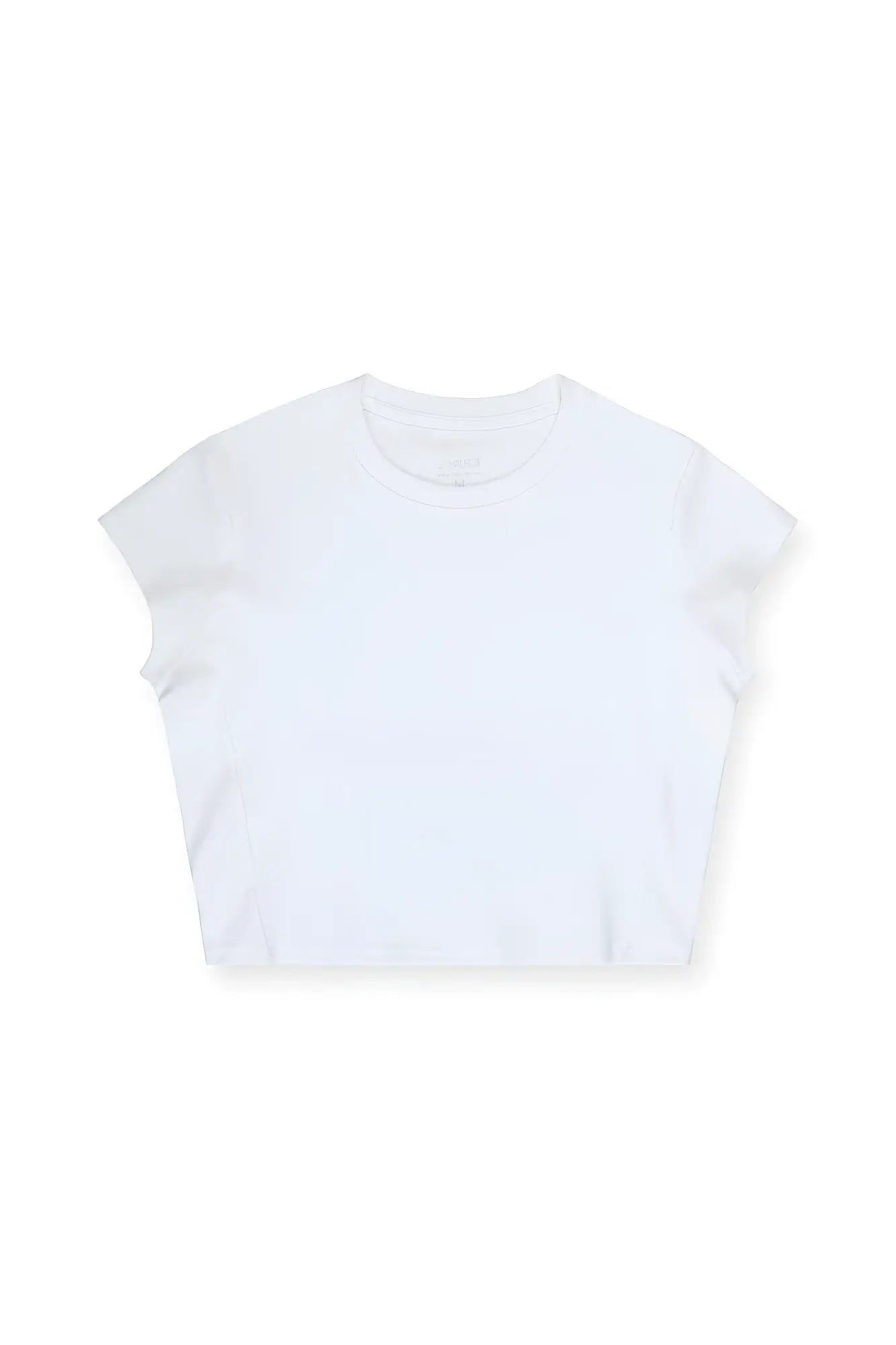 Ivory cap sleeve rib knit crop top with short sleeves and round neckline made from soft ribbed fabric