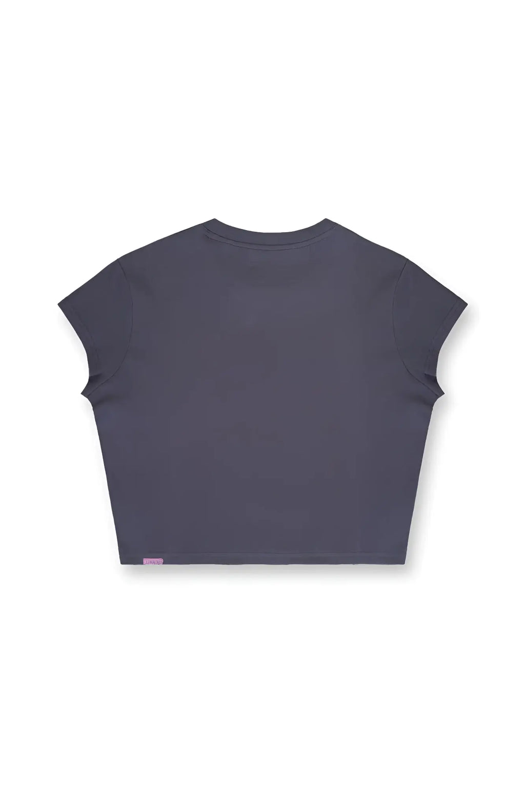 Storm grey cap sleeve rib knit crop top with short sleeves and round neckline in dark gray cotton blend