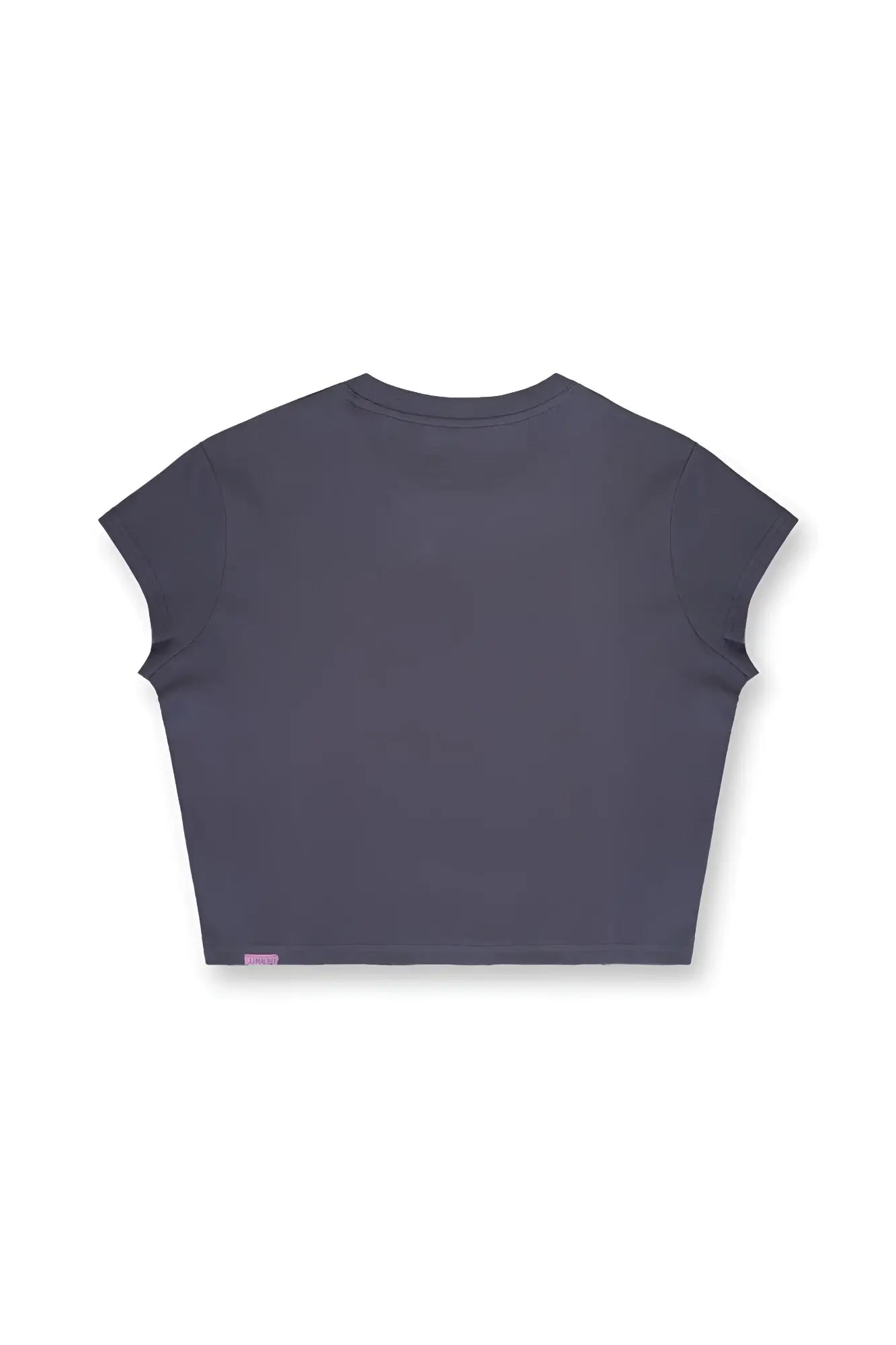 Storm grey cap sleeve rib knit crop top with short sleeves and round neckline in dark gray cotton blend