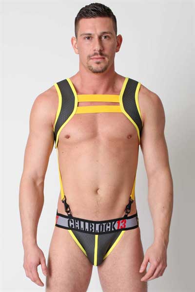 Ropa interior de neopreno CellBlock 13 Cobra con tirantes, color amarillo CBU066, talla S