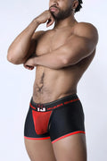 Chain Reaction jock trunk black and red men’s briefs with a front mesh panel for breathability and style