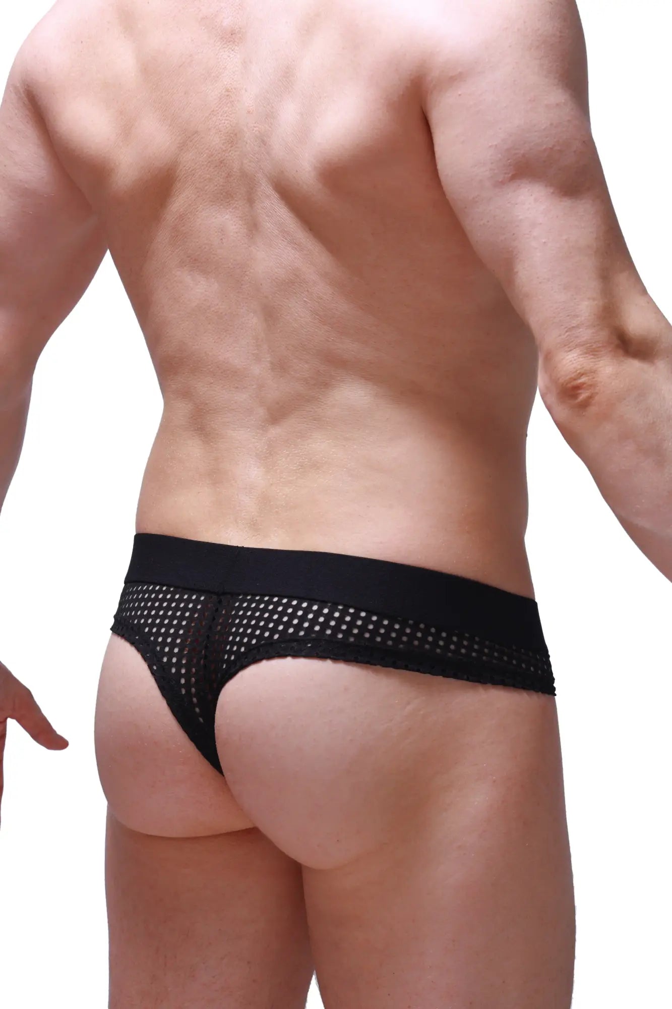 Black mesh cheeky brief durtol with solid waistband showing breathable and stylish lingerie design