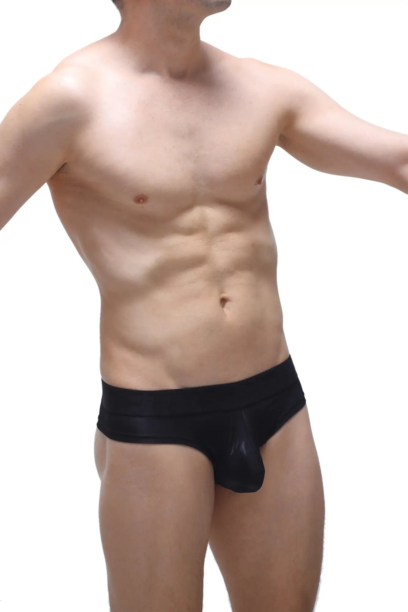 Black men’s cheeky brief voile with a smooth, form-fitting design in black showing the back side