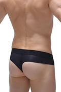 Black cheeky brief voile with sleek form-fitting design smooth stretchy fabric and wide waistband visible from the back