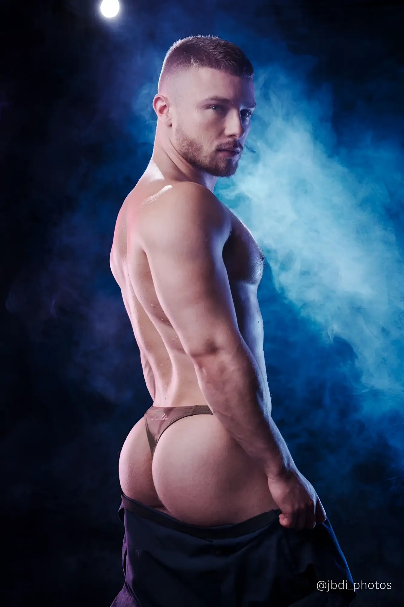 Brown leather thong cheeky classic g-string thong in army green shown from the back side