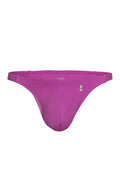 A vibrant magenta cheeky classic g-string thong by j.mike made of smooth stretchy fabric with a silver hip logo