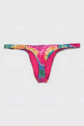 Cheeky classic g-string thong in vibrant pink blue green and yellow tie dye with stretchy elastic waistband