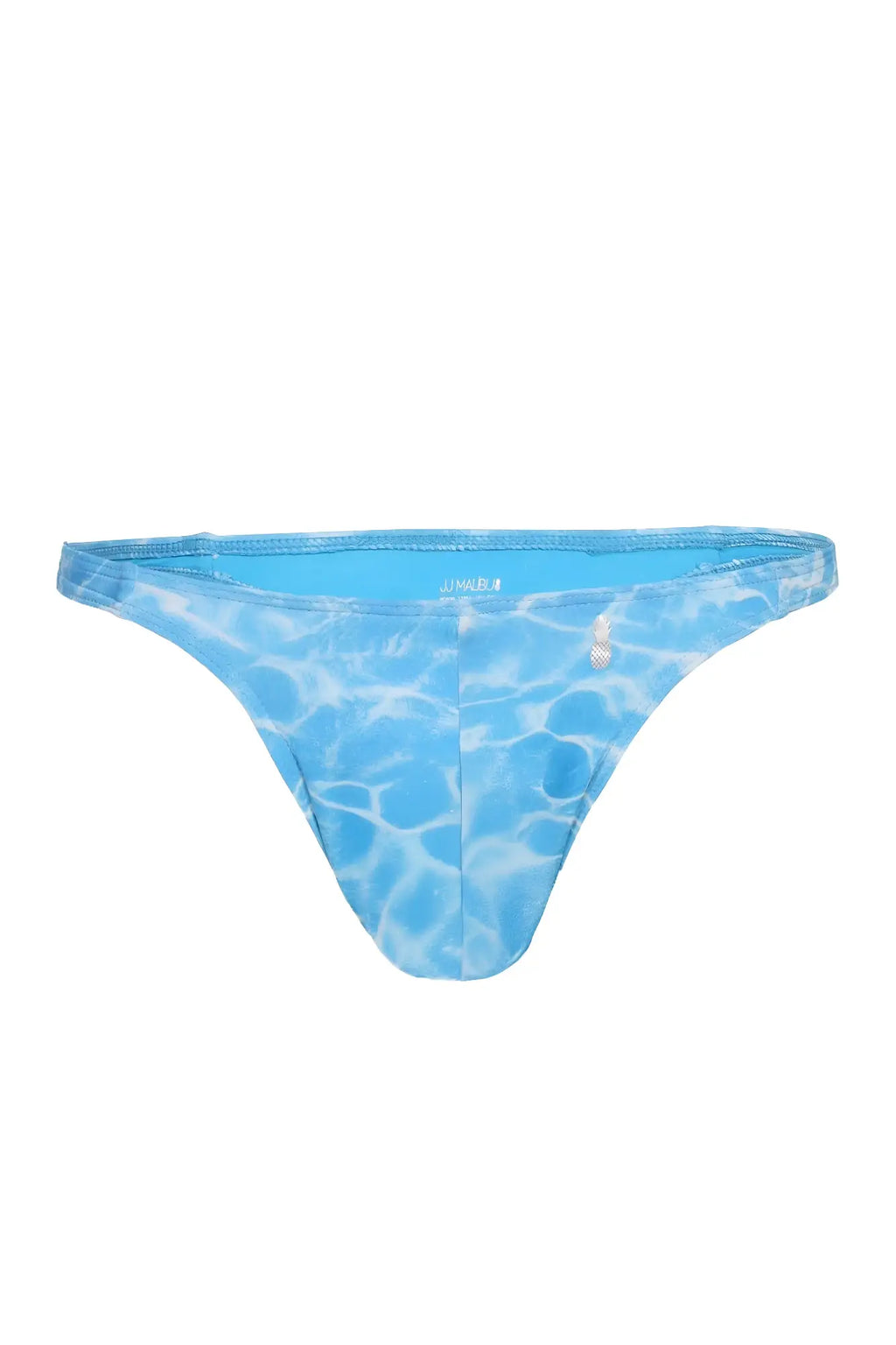 Cheeky classic g-string thong in blue with a water ripple pattern and a matching elastic waistband