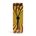 Black silicone choker leash with central circular ring packaged in red and yellow sunburst design