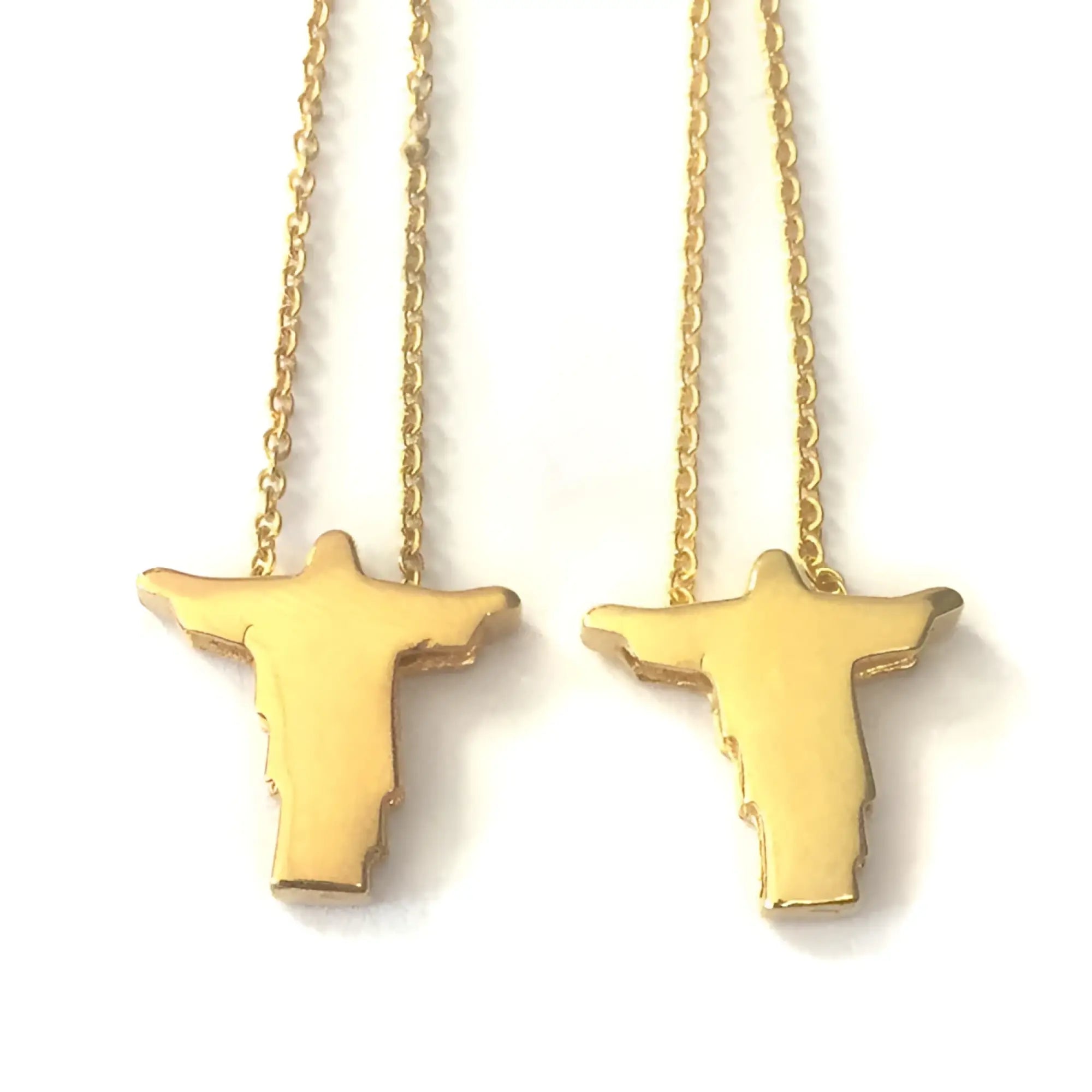 Gold-colored christ scapular male cross necklace pendants shaped like christ the redeemer on matching gold chains