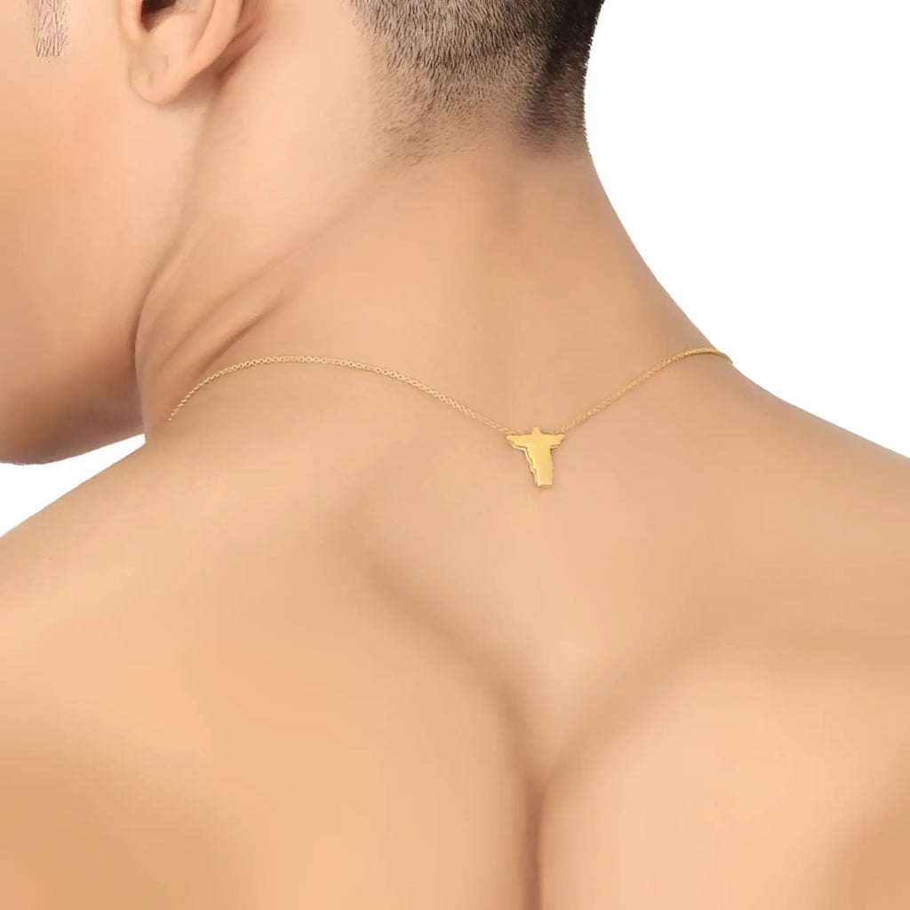 Gold-toned male cross necklace with delicate chain and small minimalist africa map pendant for men’s fashion jewelry