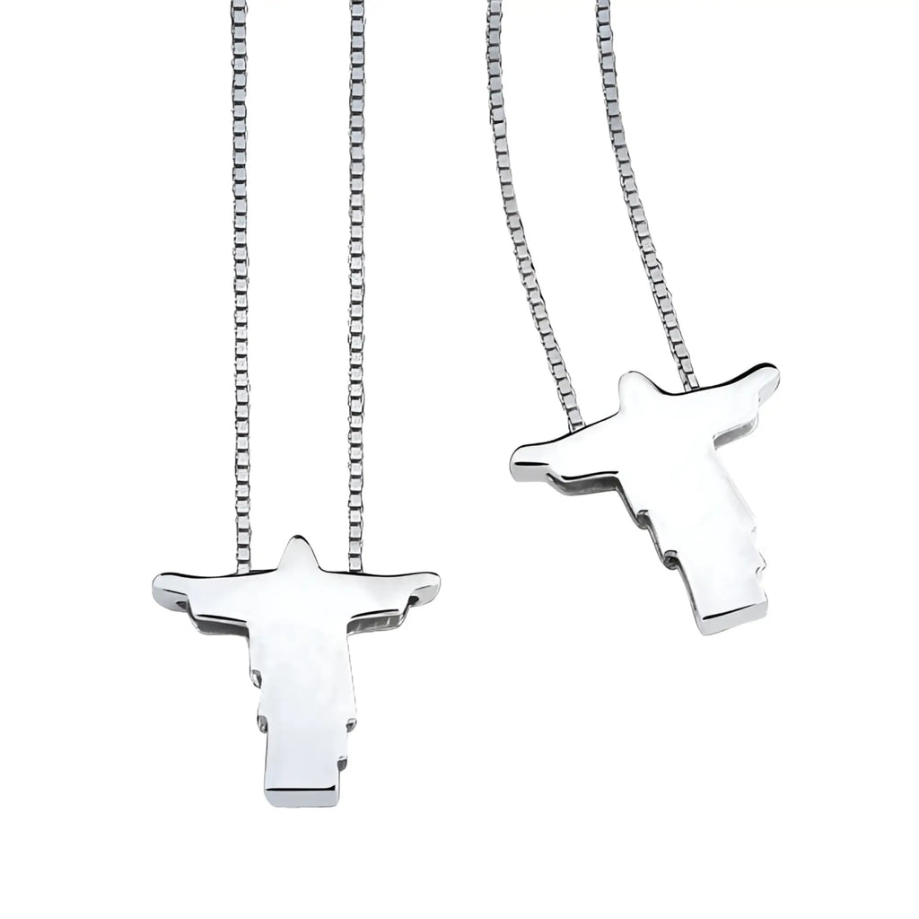 Silver minimalist pendant necklace with christ the redeemer outline the christ scapular male cross necklace