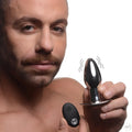 Shiny chrome-plated vibrating anal plug with black remote control from chrome blast 7x rechargeable series