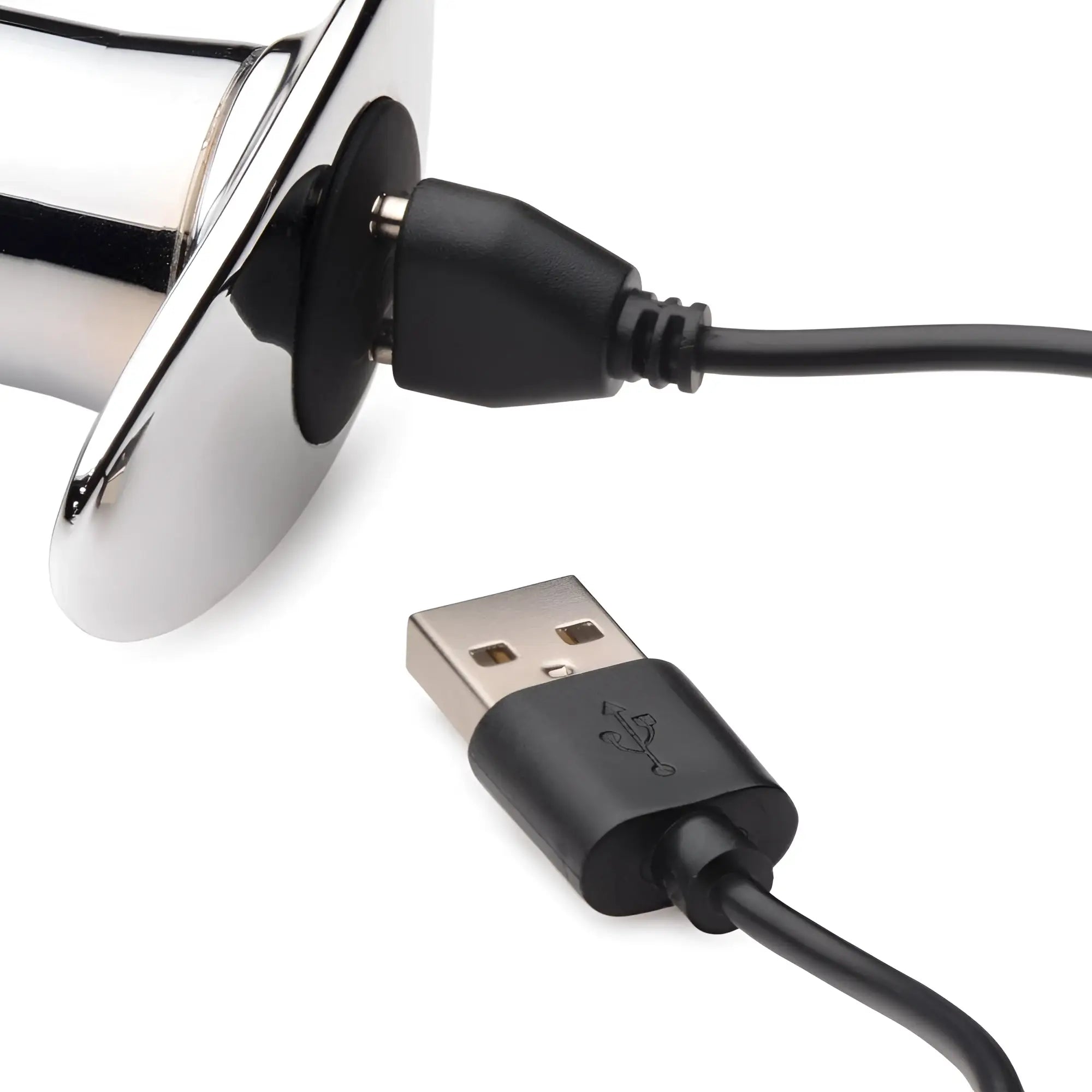 Shiny chrome-plated usb charging plug for chrome blast 7x rechargeable butt plug with remote control back side