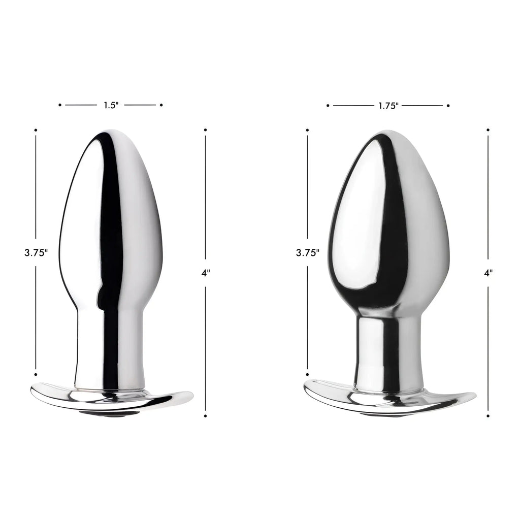 Chrome Blast 7X rechargeable silver-plated anal plug with smooth rounded head and flat base with remote control