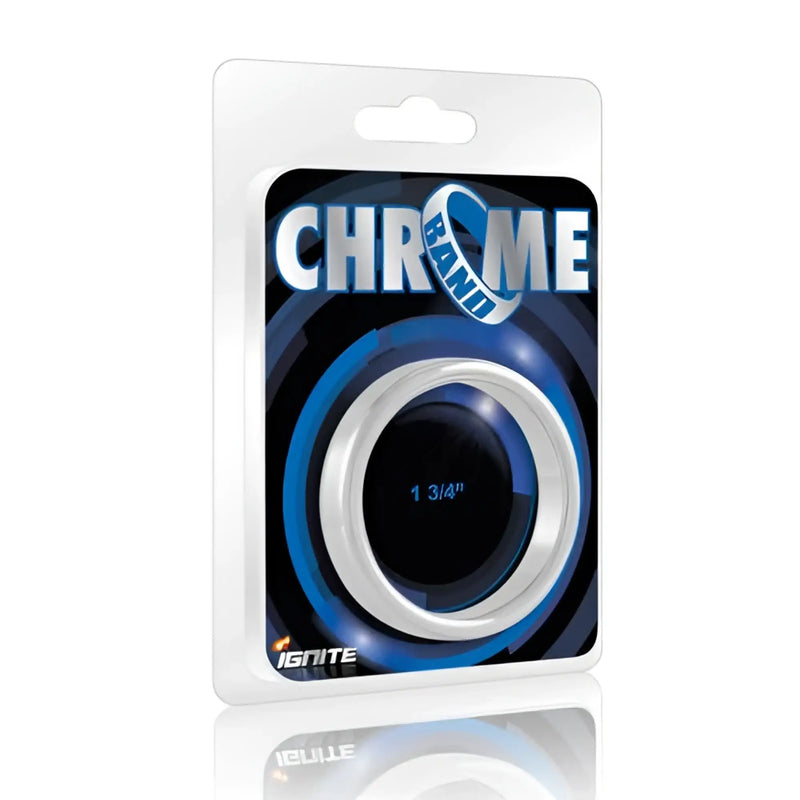 Chrome enhancement ring by ignite is a sleek silver metallic band with a glossy finish and a 1 3/4 inch inner diameter