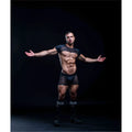 Black mesh athletic top with short sleeves and matching circuit mesh jockshort shorts for workout wear
