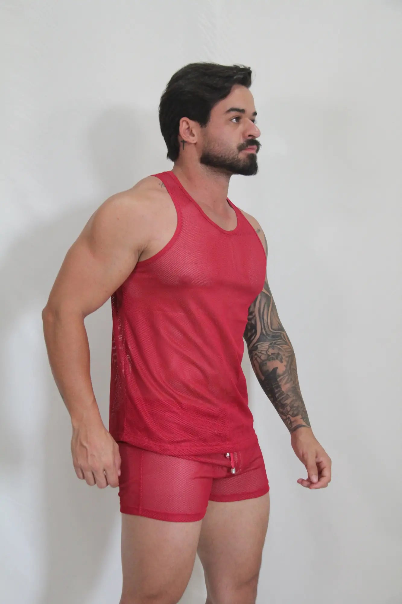 Red mesh tank top and matching shorts set made of breathable mesh fabric from the circuit mesh tanks collection