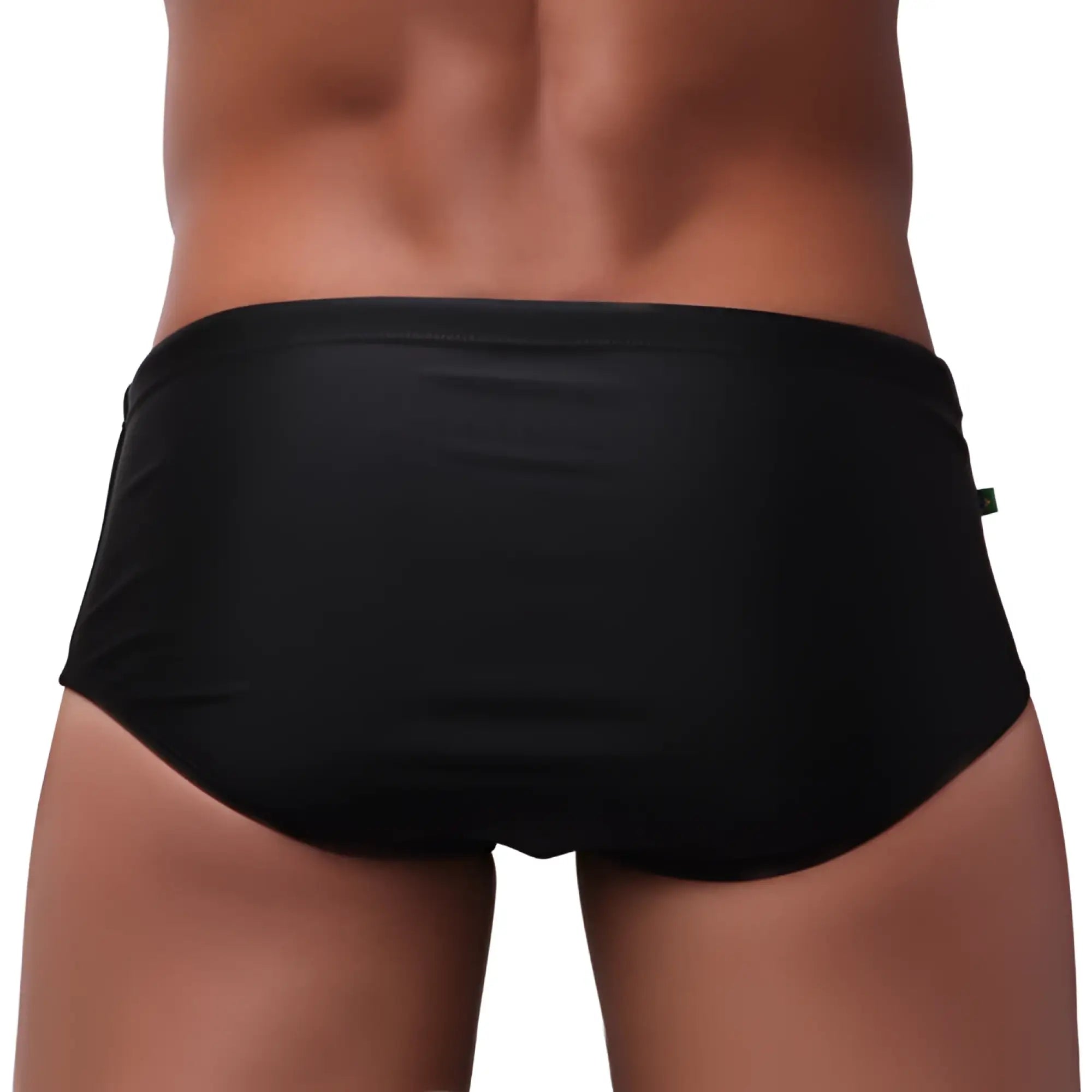 Classic cut solids sunga male bathing suit in black with smooth form-fitting fabric and a subtle elastic waistband