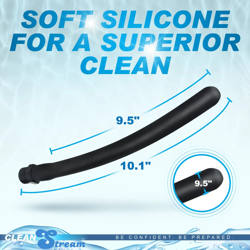 CleanStream 10 Inch Silicone Comfort Nozzle: A smooth, black, flexible nozzle with labeled 9.5" and 10.1" measurements.