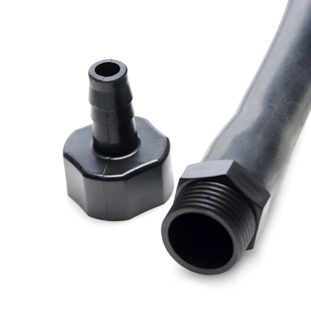 CleanStream 20-inch black silicone enema attachment with a detachable threaded nozzle, shown against a white background.